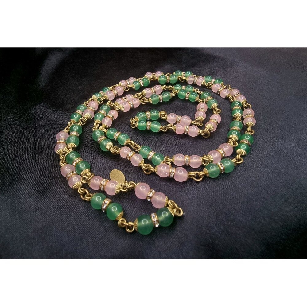 Heidi Daus Long Gold-Tone Necklace With Pink & Green Beaded Accents